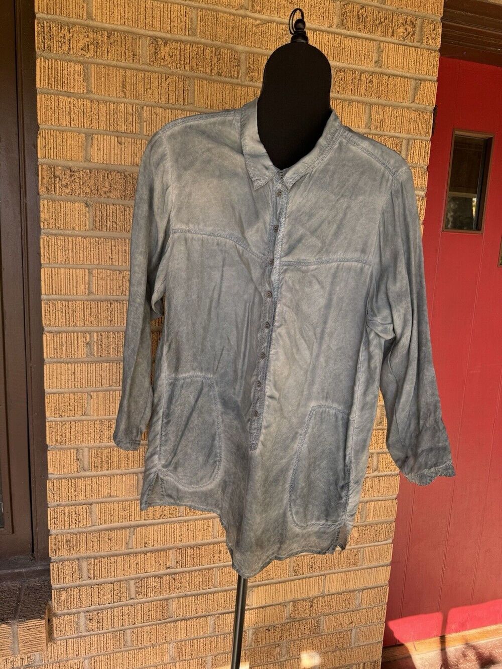 Johnny Was Pete & Greta Long Sl GREY Capras Blouse Shirt Tunic Size M PG31891016